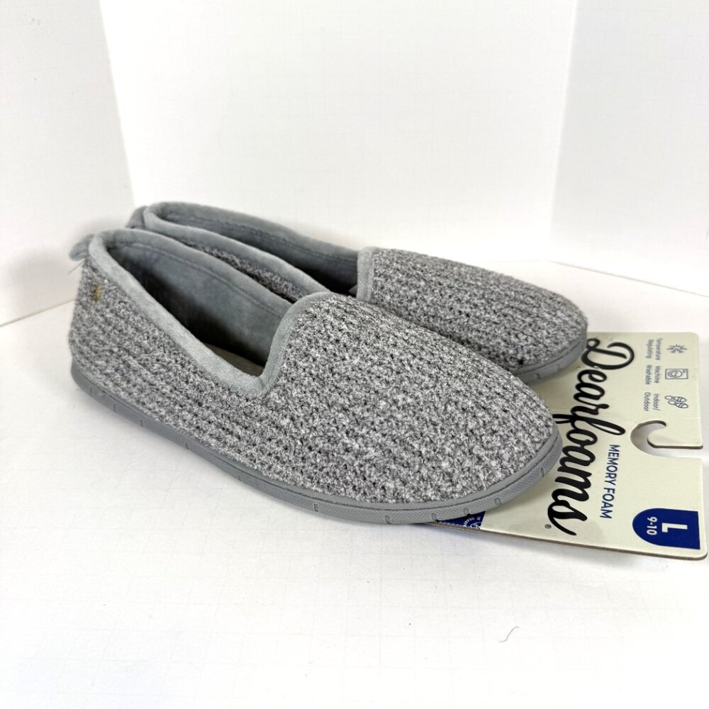 Dearfoams Gel Memory Foam Slippers Women's 9-10 Gray Rubber Sole BRAND NEW